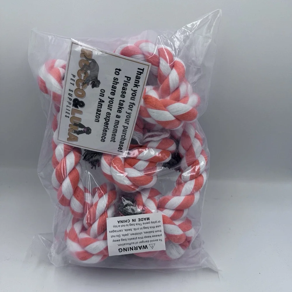 Rocco & Luna Heavy Duty 3FT Dog Rope Toy Aggressive Chewers Orange White 5 Knot